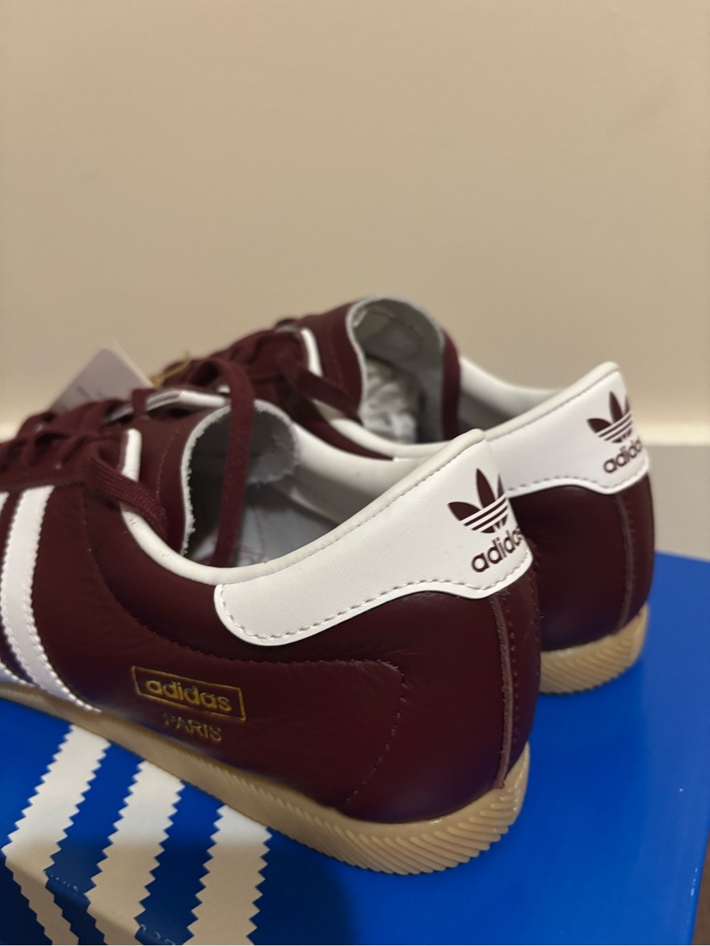 adidas Paris Maroon Leather Sneakers with White Stripes - Picture 3 of 4